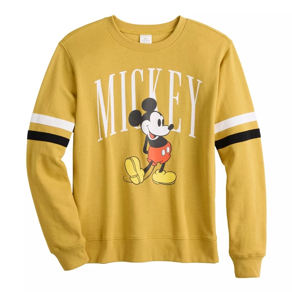 Disney Mickey Mouse Crew Neck Retro Mustard Yellow Sweatshirt Size XS